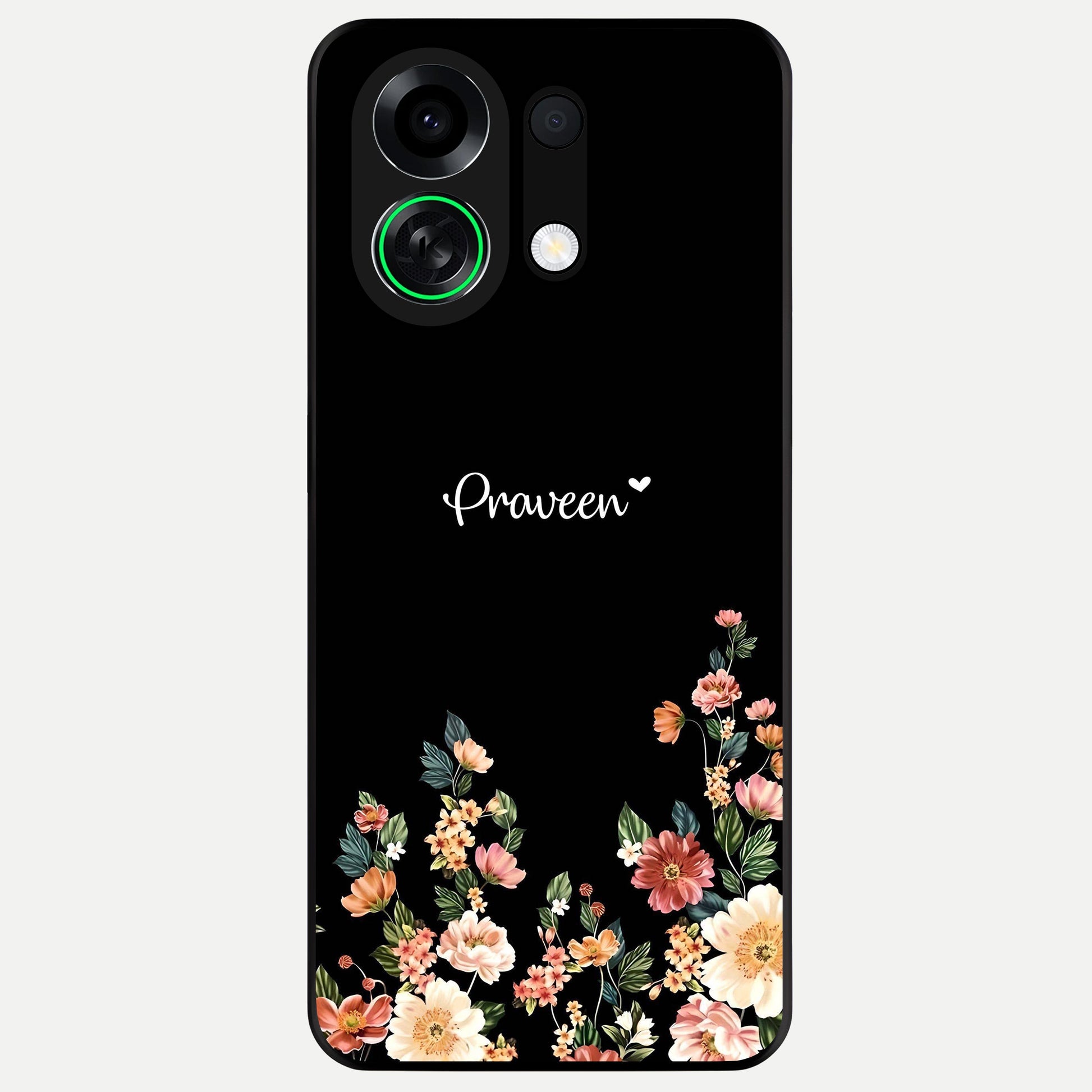  Floral Design Personalized Custom Name Glass Case For Oppo K13 Turbo back cover – full design glossy printed glass finish