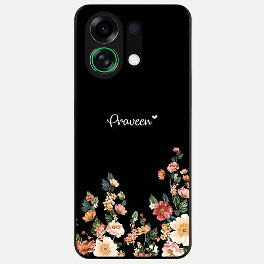  Floral Design Personalized Custom Name Glass Case For Oppo K13 Turbo back cover – full design glossy printed glass finish