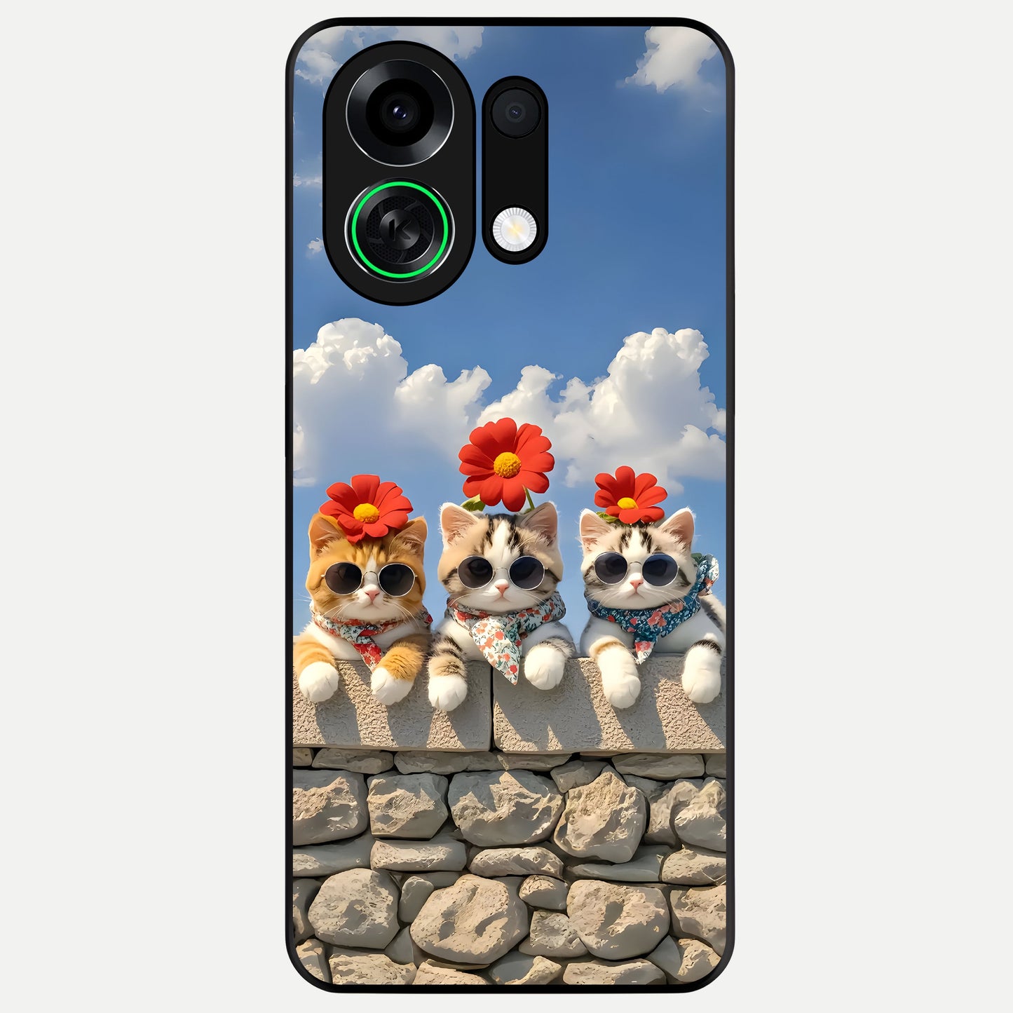 Floral Kitty Squad Glass Case For Oppo K13 Turbo back cover – full design glossy printed glass finish