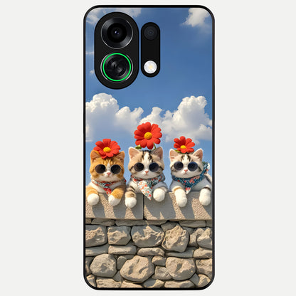  Floral Kitty Squad Glass Case For Oppo K13 Turbo back cover – full design glossy printed glass finish