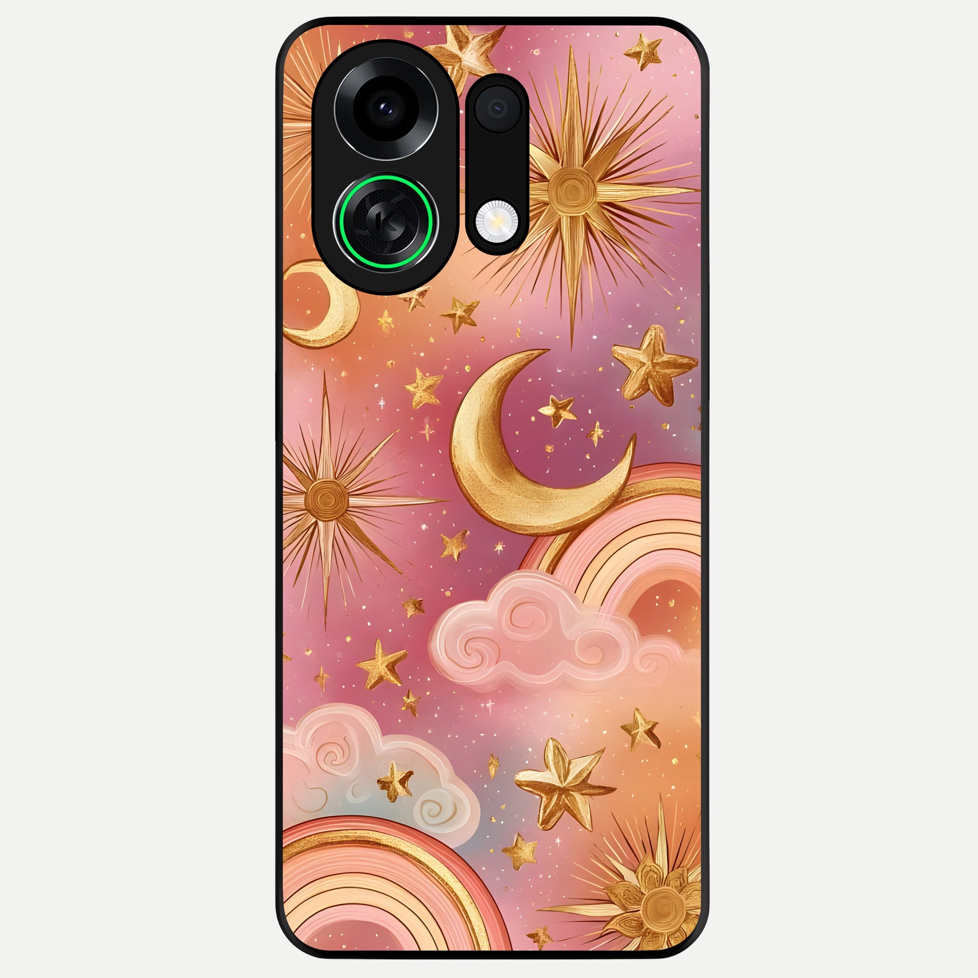  Golden Celestial Dreams Glass Case For Oppo K13 Turbo back cover – full design glossy printed glass finish