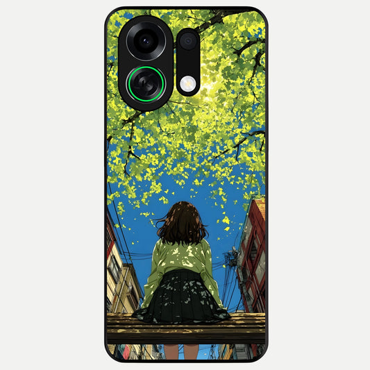  Golden Leaves Glow Glass Case For Oppo K13 Turbo back cover – full design glossy printed glass finish