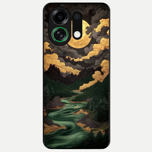  Golden River Moon Glass Case For Oppo K13 Turbo back cover – full design glossy printed glass finish