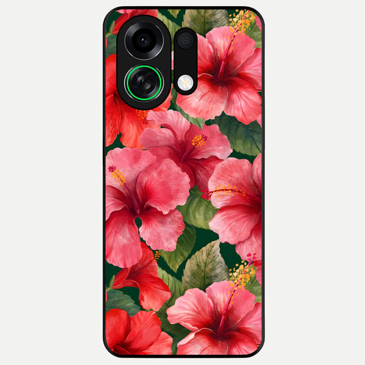  Hibiscus Pattern Glass Case For Oppo K13 Turbo back cover – full design glossy printed glass finish
