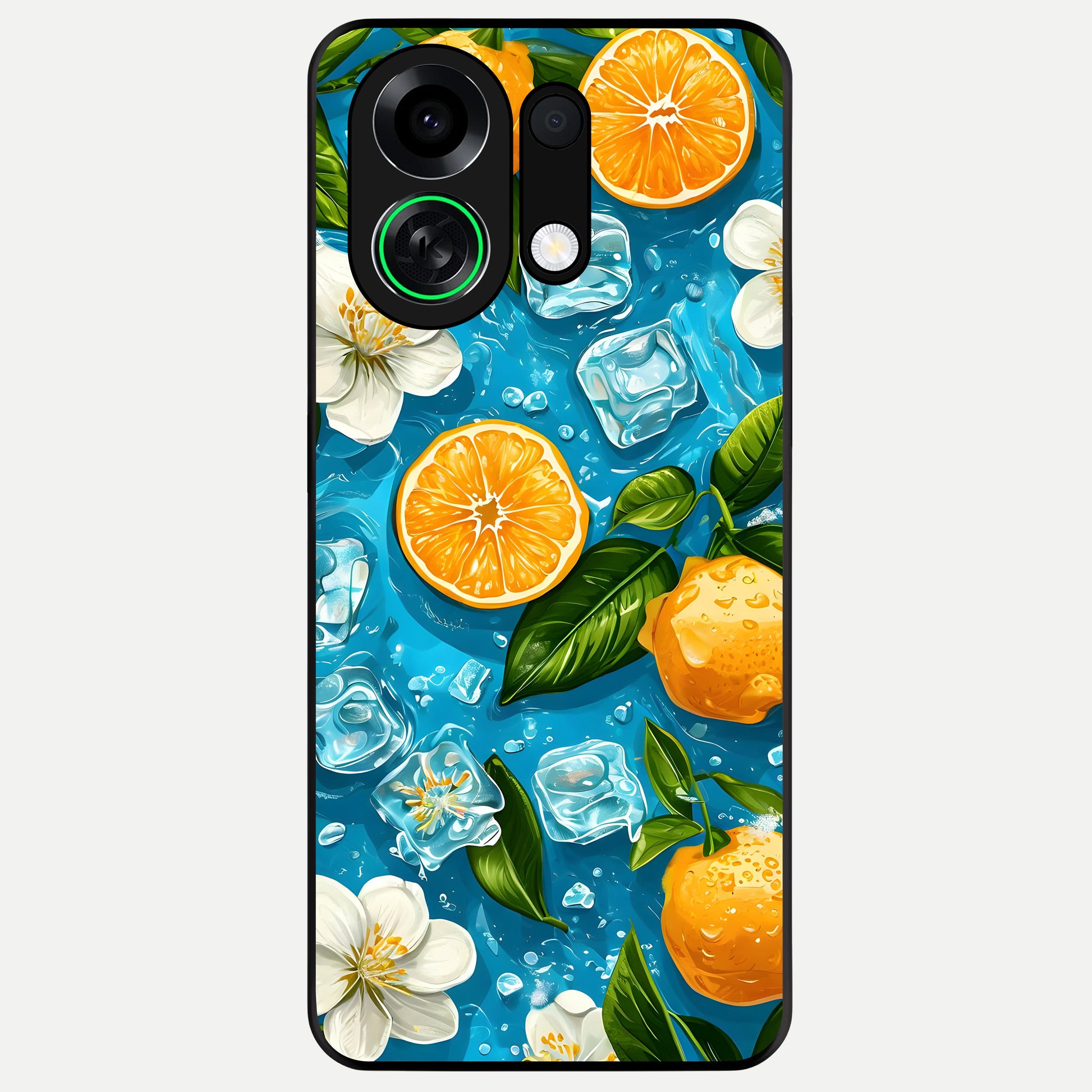  Ice Cube With Orange Glass Case For Oppo K13 Turbo back cover – full design glossy printed glass finish