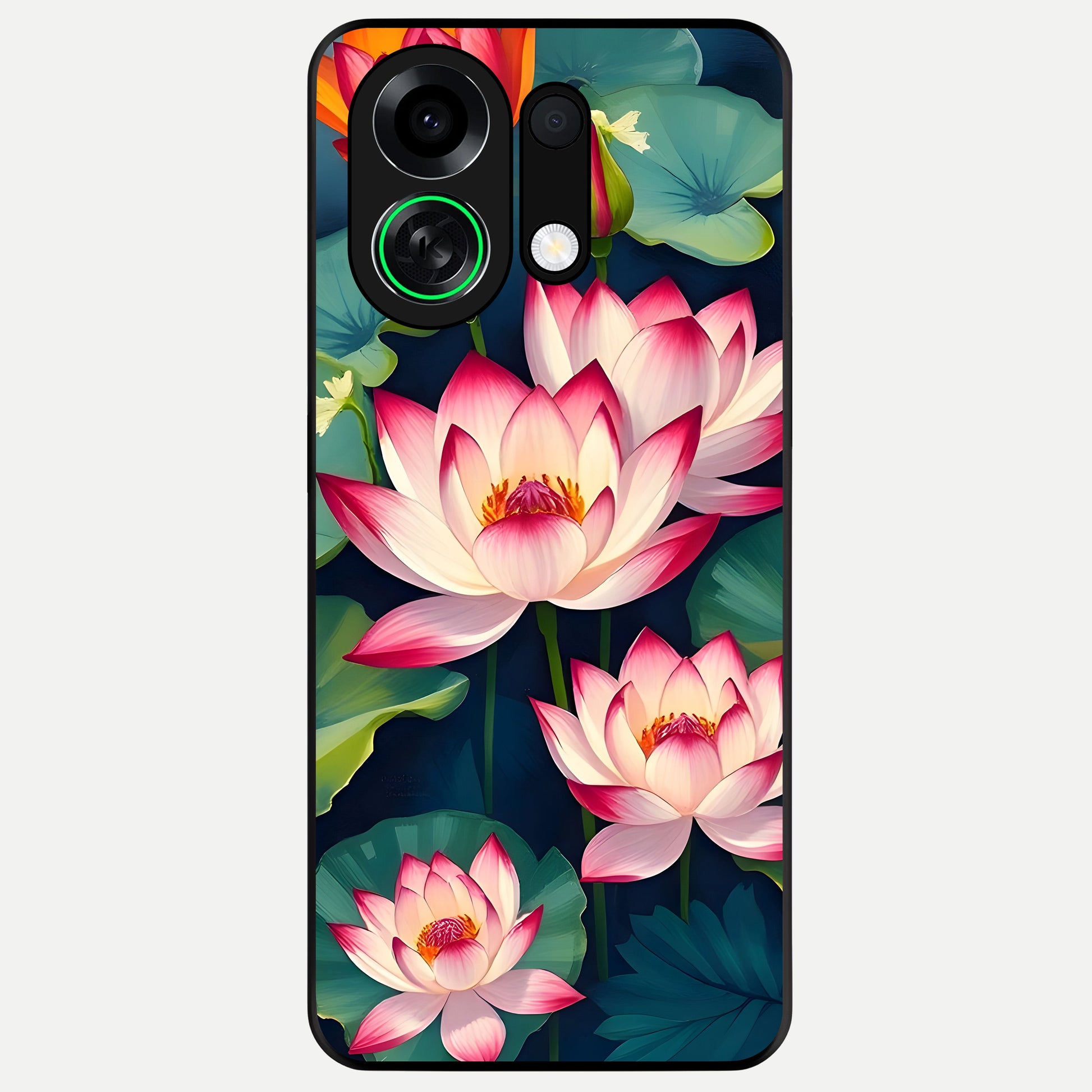  Lotus Dream Serenity Glass Case For Oppo K13 Turbo back cover – full design glossy printed glass finish