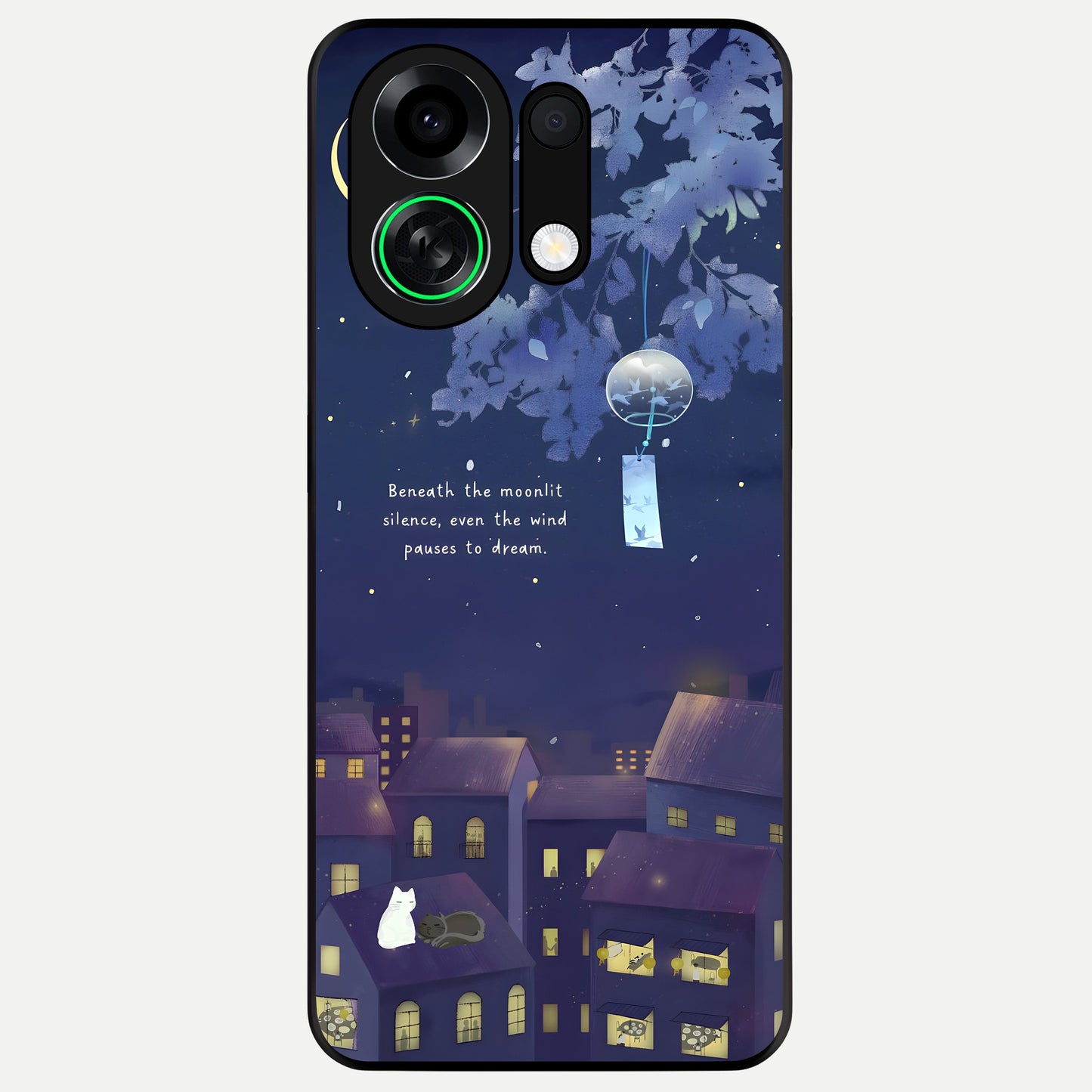  Moonlit Cat Silence Glass Case For Oppo K13 Turbo back cover – full design glossy printed glass finish