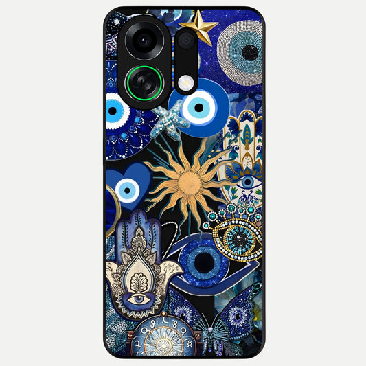  Mystic Blue Evil Eye Glass Case For Oppo K13 Turbo back cover – full design glossy printed glass finish