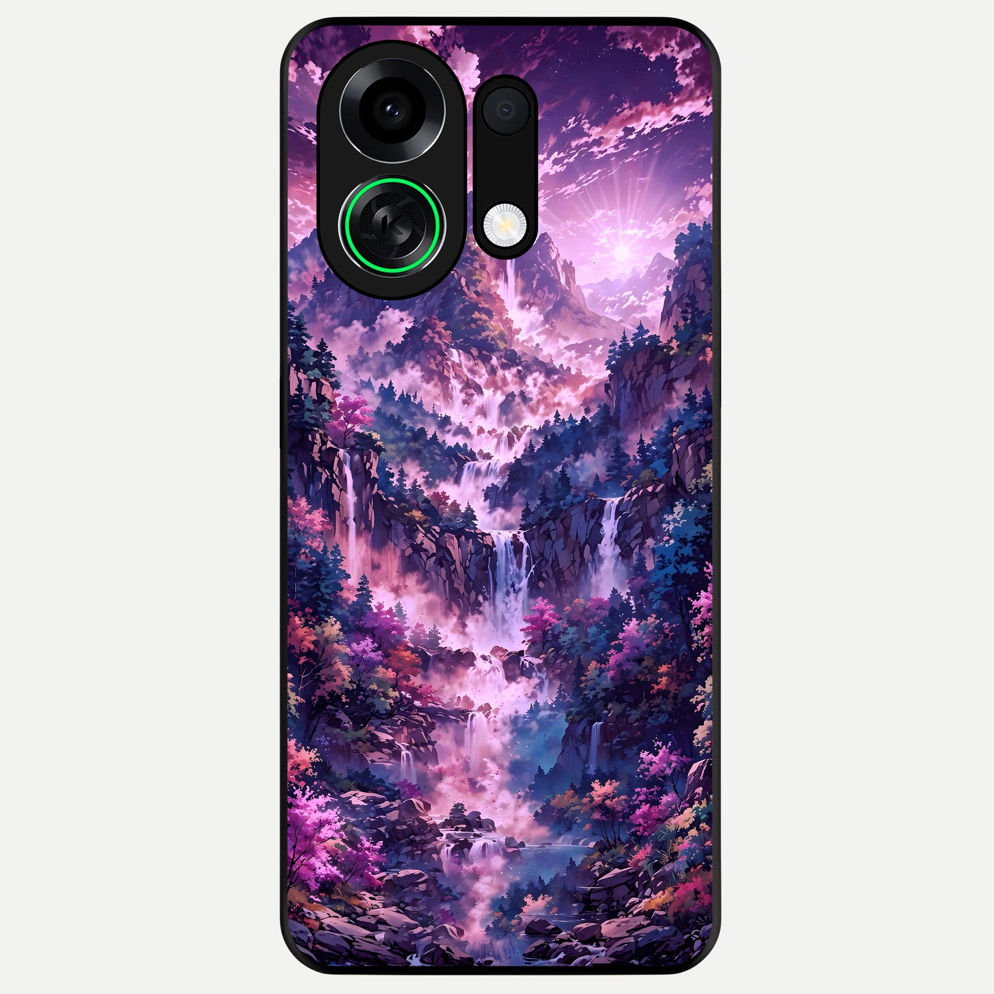  Mystic Cascade Peaks Glass Case For Oppo K13 Turbo back cover – full design glossy printed glass finish