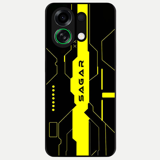  Neon CYBERPUNK Custom Name Glass Case For Oppo K13 Turbo back cover – full design glossy printed glass finish