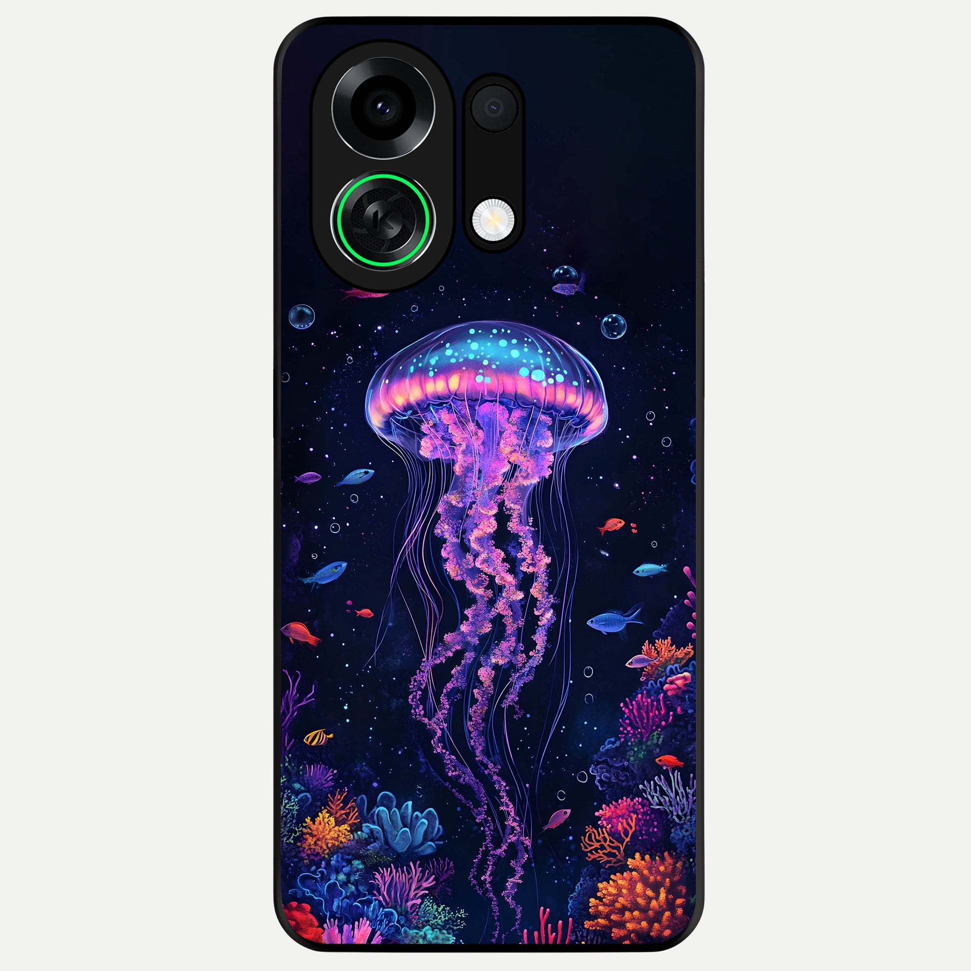  Neon Jellyfish Glass Case For Oppo K13 Turbo back cover – full design glossy printed glass finish