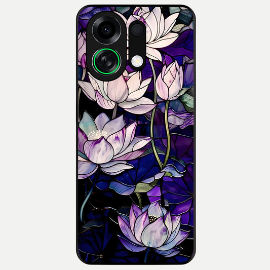  Purple Lotus Pattern Glass Case For Oppo K13 Turbo back cover – full design glossy printed glass finish