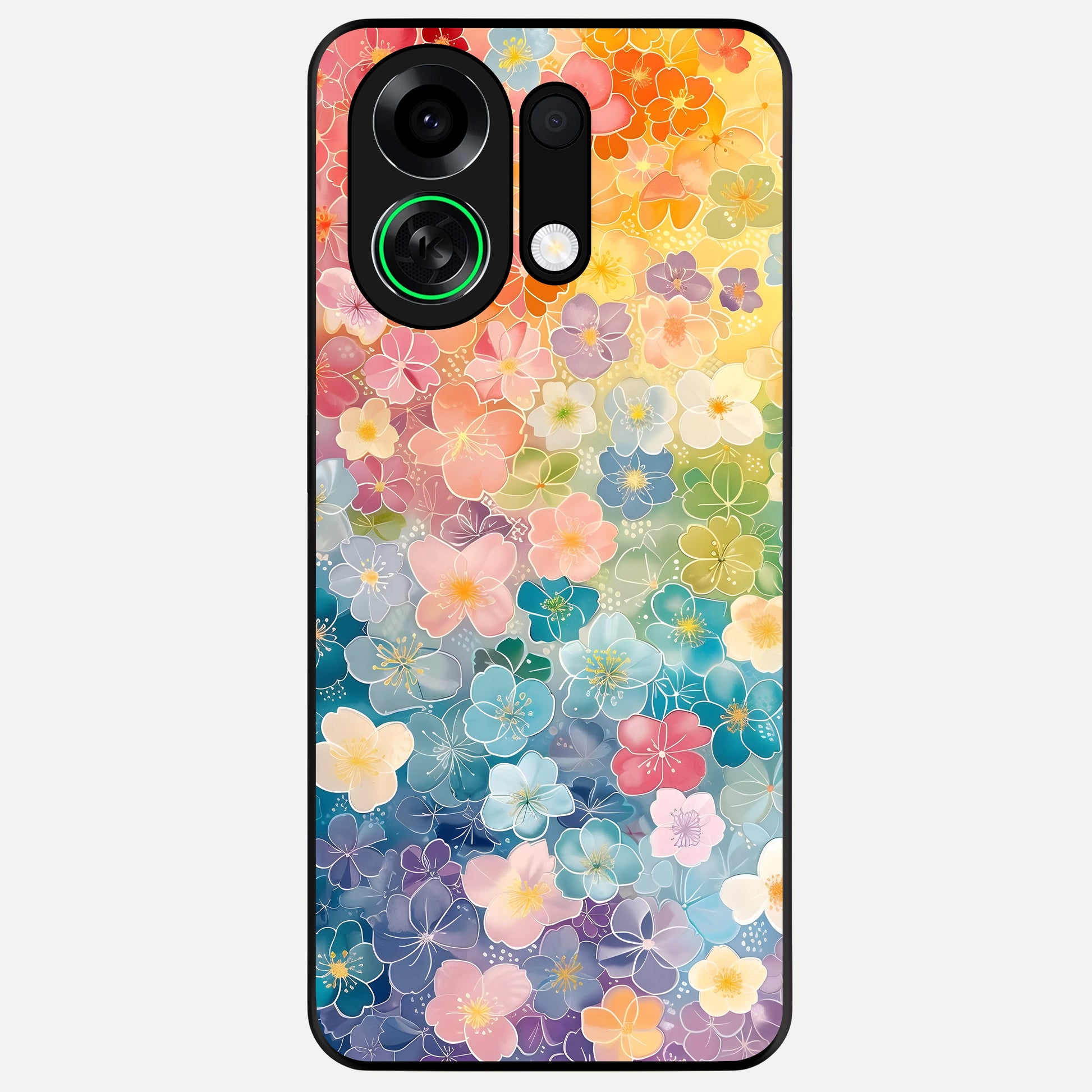  Rainbow Blossom Burst Glass Case For Oppo K13 Turbo back cover – full design glossy printed glass finish