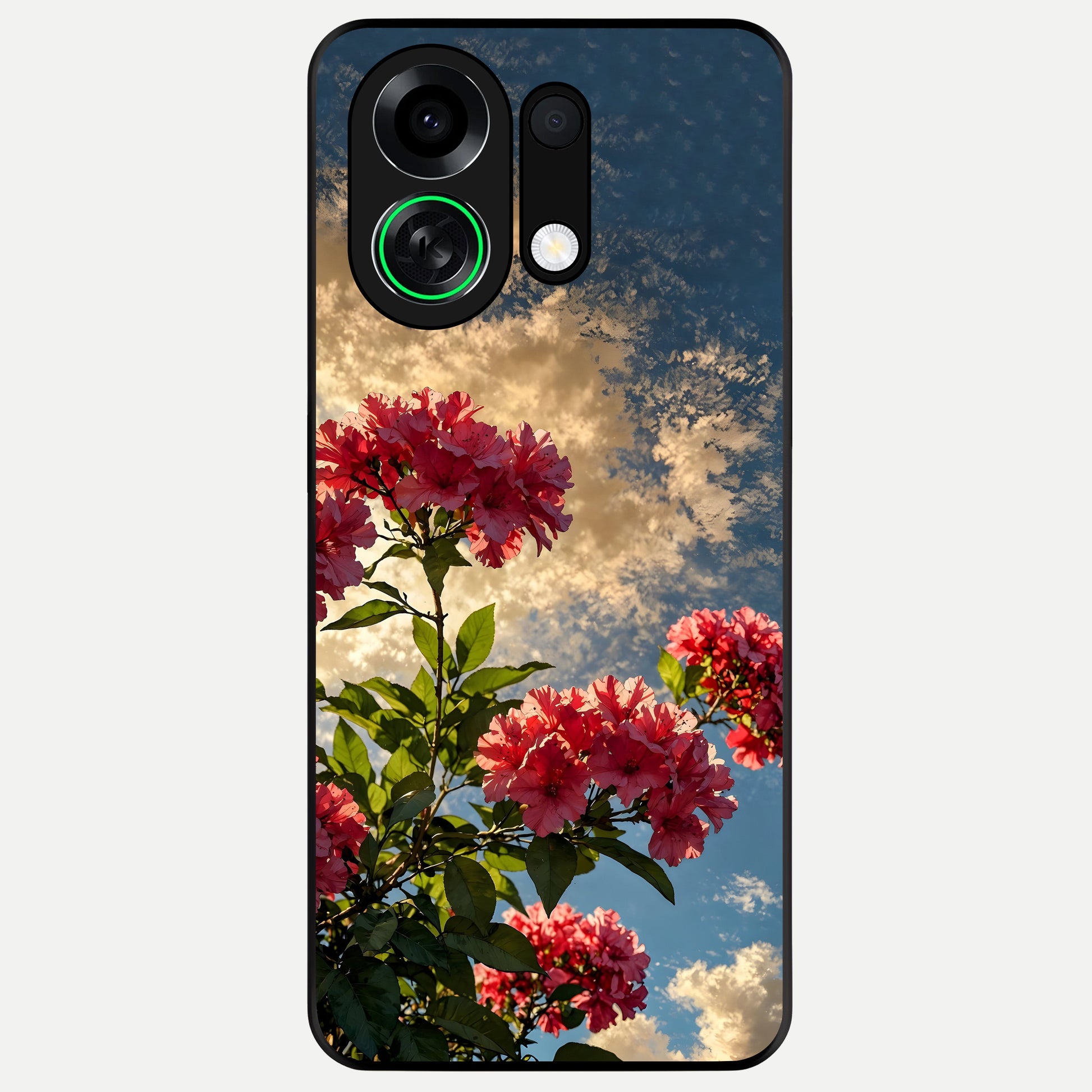  Red Bloom Skies Glass Case For Oppo K13 Turbo back cover – full design glossy printed glass finish