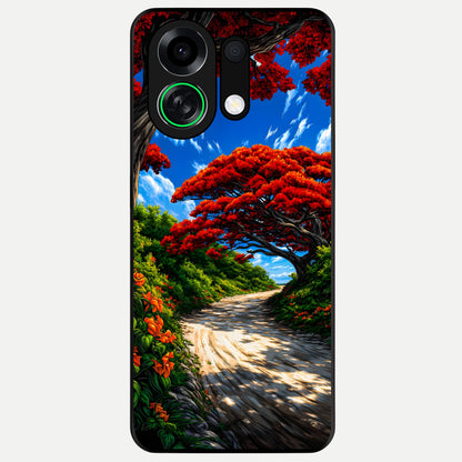  Red Trees Pathway Glass Case For Oppo K13 Turbo back cover – full design glossy printed glass finish