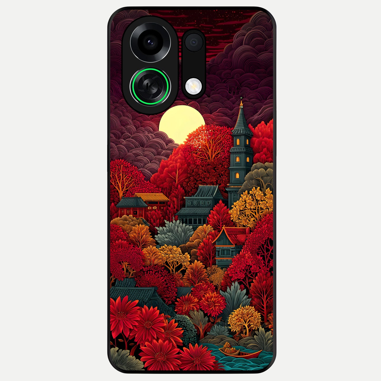  Scarlet Autumn Temple Glass Case For Oppo K13 Turbo back cover – full design glossy printed glass finish