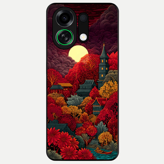  Scarlet Autumn Temple Glass Case For Oppo K13 Turbo back cover – full design glossy printed glass finish