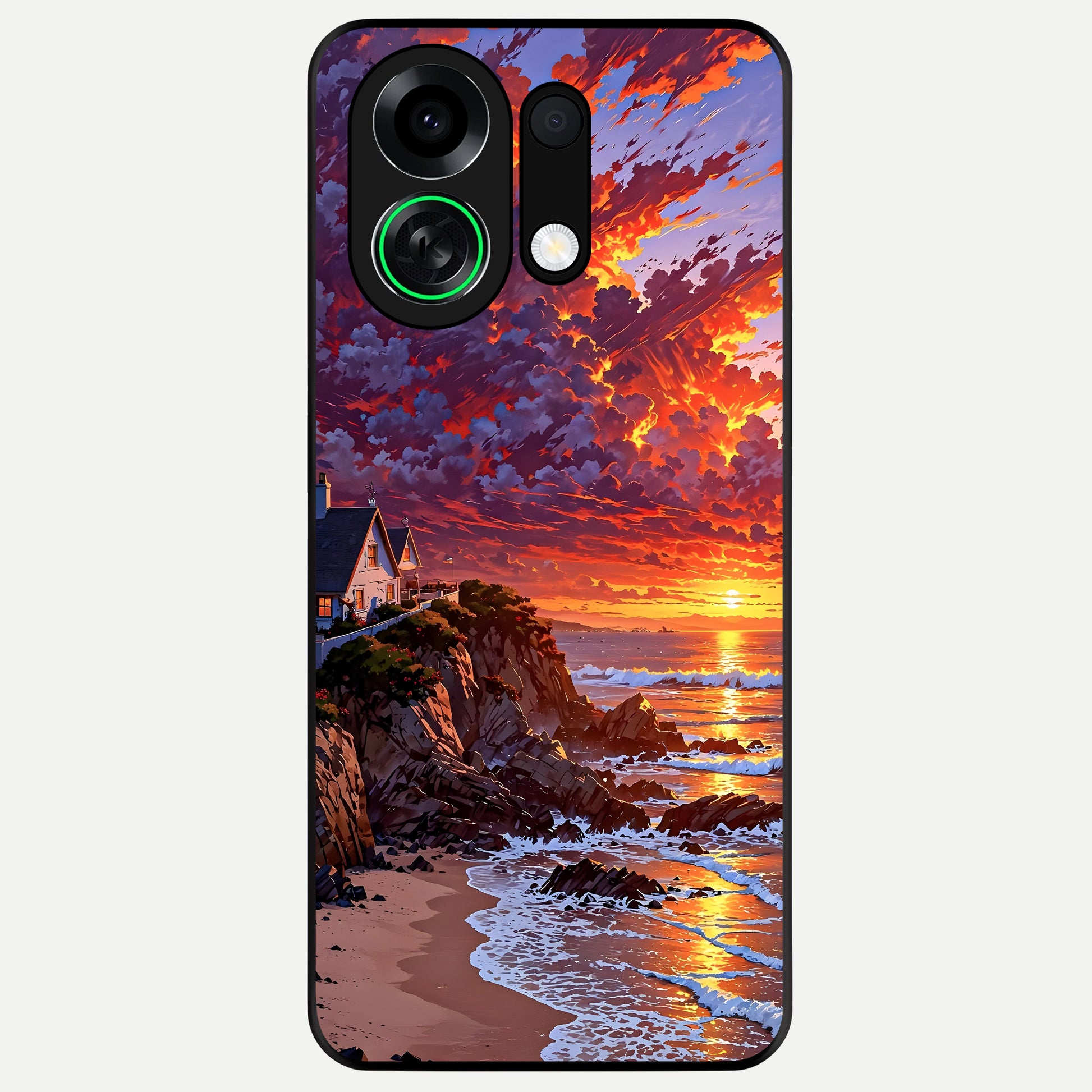  Sunset House By Sea Glass Case For Oppo K13 Turbo back cover – full design glossy printed glass finish