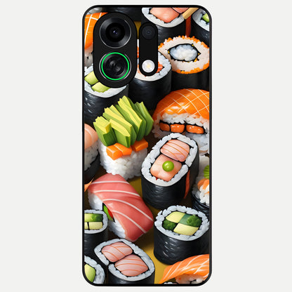  Sushi Food Pattern Glass Case For Oppo K13 Turbo back cover – full design glossy printed glass finish