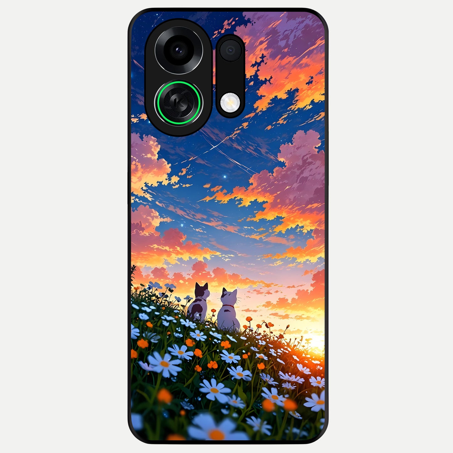  Two Cats Friends Glass Case For Oppo K13 Turbo back cover – full design glossy printed glass finish