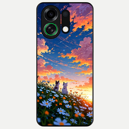  Two Cats Friends Glass Case For Oppo K13 Turbo back cover – full design glossy printed glass finish