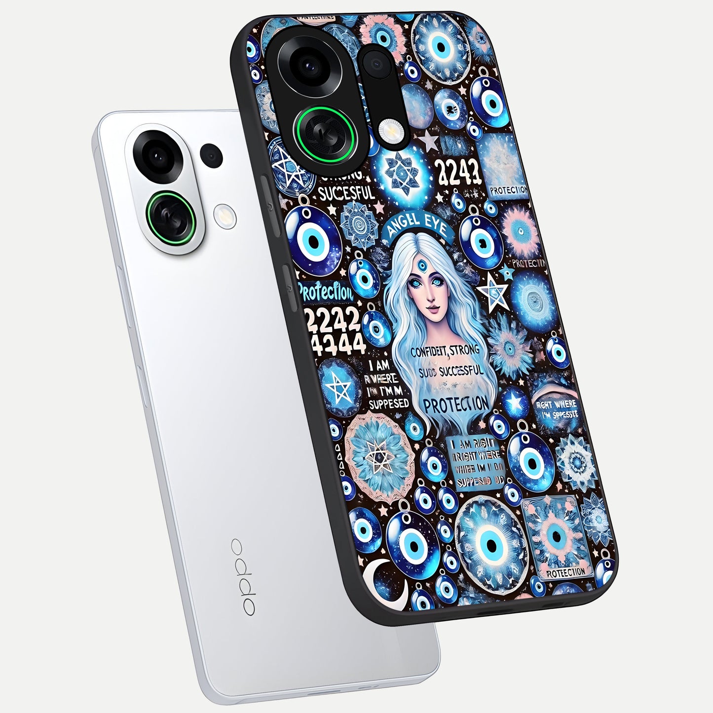  Angel Aura Shield phone case For Oppo K13 Turbo showing premium glass back cover with detailed artwork
