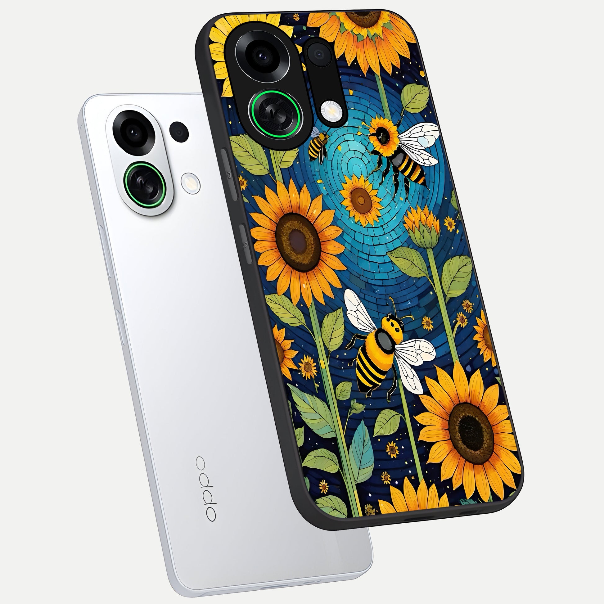  Bees And Sunflowers phone case For Oppo K13 Turbo showing premium glass back cover with detailed artwork