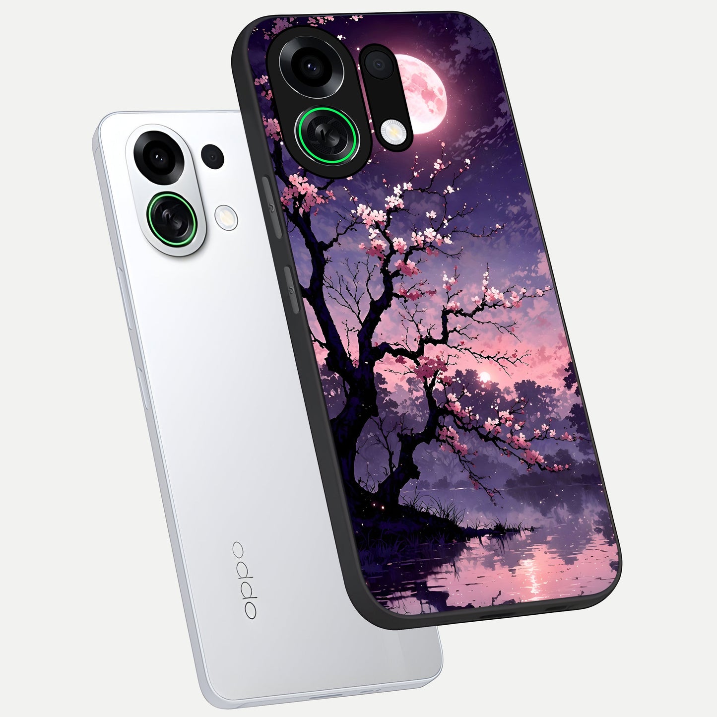  Blossom Pink Moon phone case For Oppo K13 Turbo showing premium glass back cover with detailed artwork
