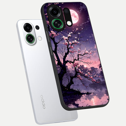 Blossom Pink Moon phone case For Oppo K13 Turbo showing premium glass back cover with detailed artwork