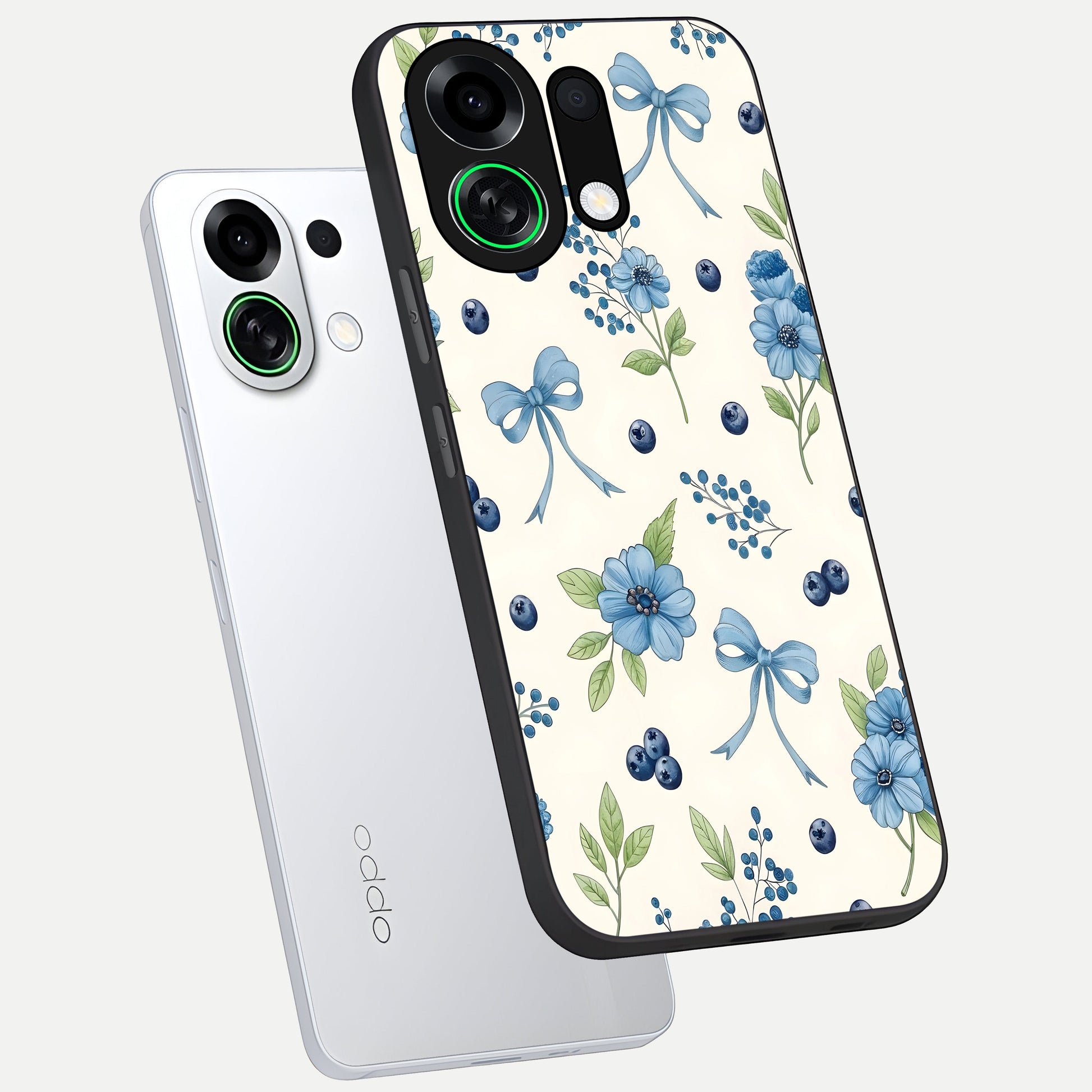  Blue Flower And Bow phone case For Oppo K13 Turbo showing premium glass back cover with detailed artwork