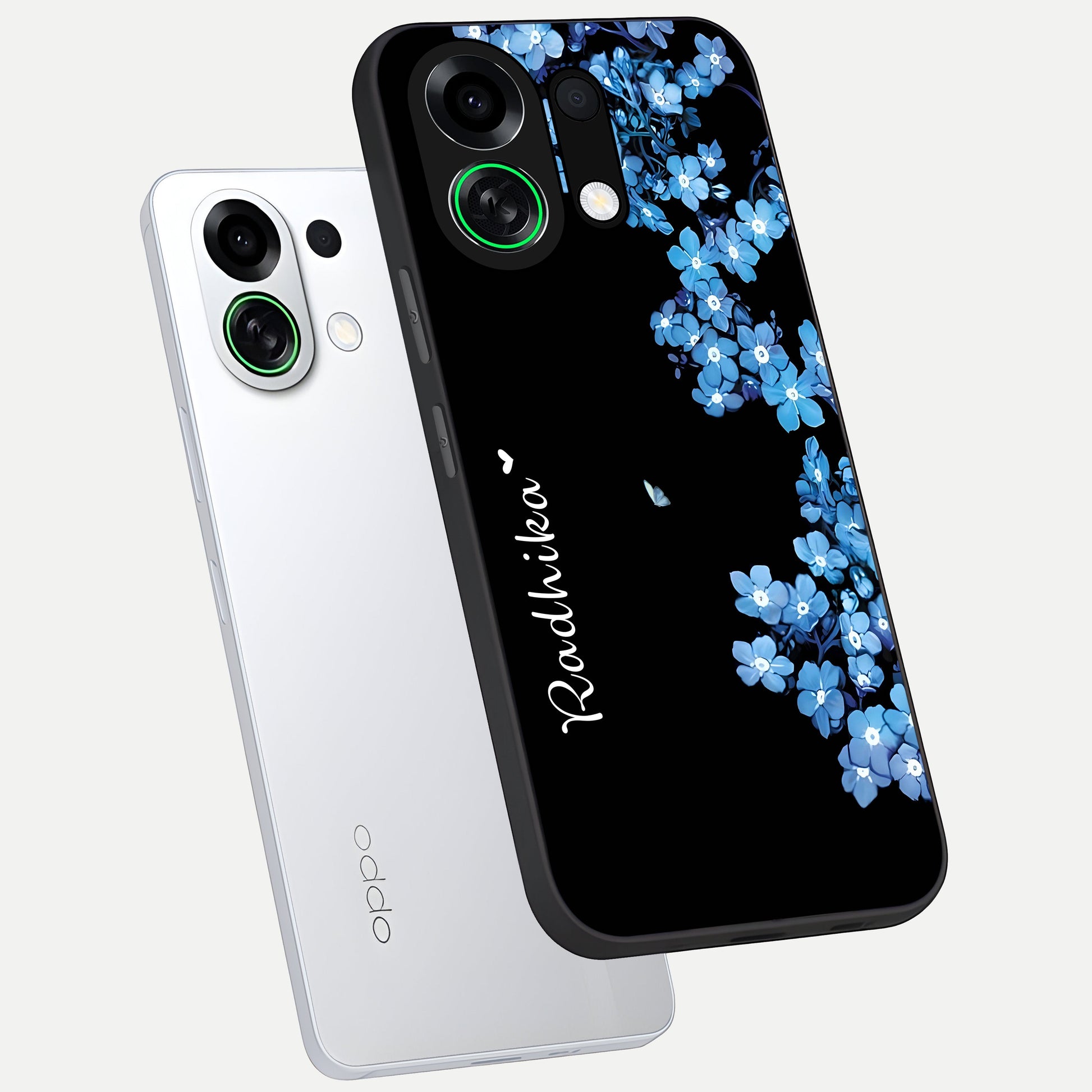  Blue Petal Dream Custom Name phone case For Oppo K13 Turbo showing premium glass back cover with detailed artwork