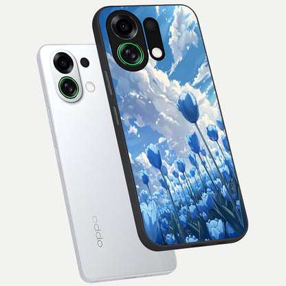  Blue Tulip Clouds phone case For Oppo K13 Turbo showing premium glass back cover with detailed artwork