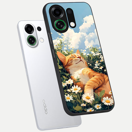  Cat And Flowers View phone case For Oppo K13 Turbo showing premium glass back cover with detailed artwork