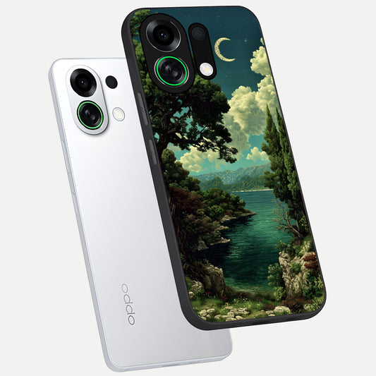  Celestial Lake Peace phone case For Oppo K13 Turbo showing premium glass back cover with detailed artwork