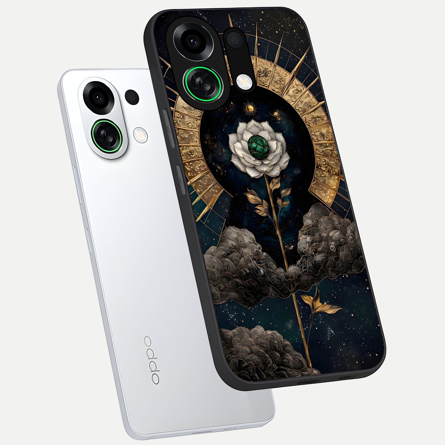  Celestial Lotus Morang phone case For Oppo K13 Turbo showing premium glass back cover with detailed artwork