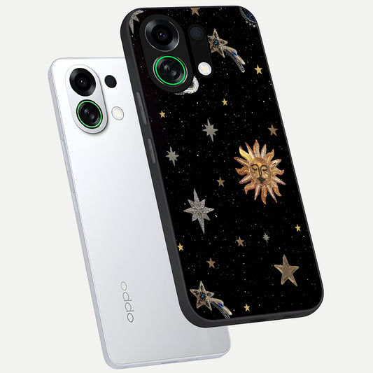  Celestial Moon With Stars phone case For Oppo K13 Turbo showing premium glass back cover with detailed artwork