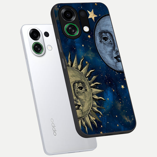  Celestial Moon With Sun phone case For Oppo K13 Turbo showing premium glass back cover with detailed artwork