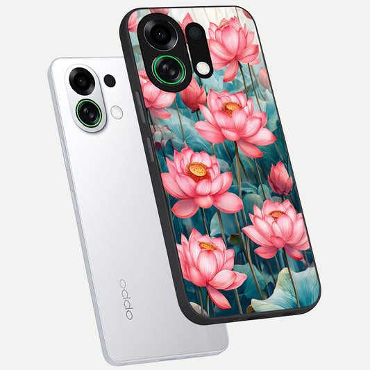  Celestial Pink Lotus phone case For Oppo K13 Turbo showing premium glass back cover with detailed artwork