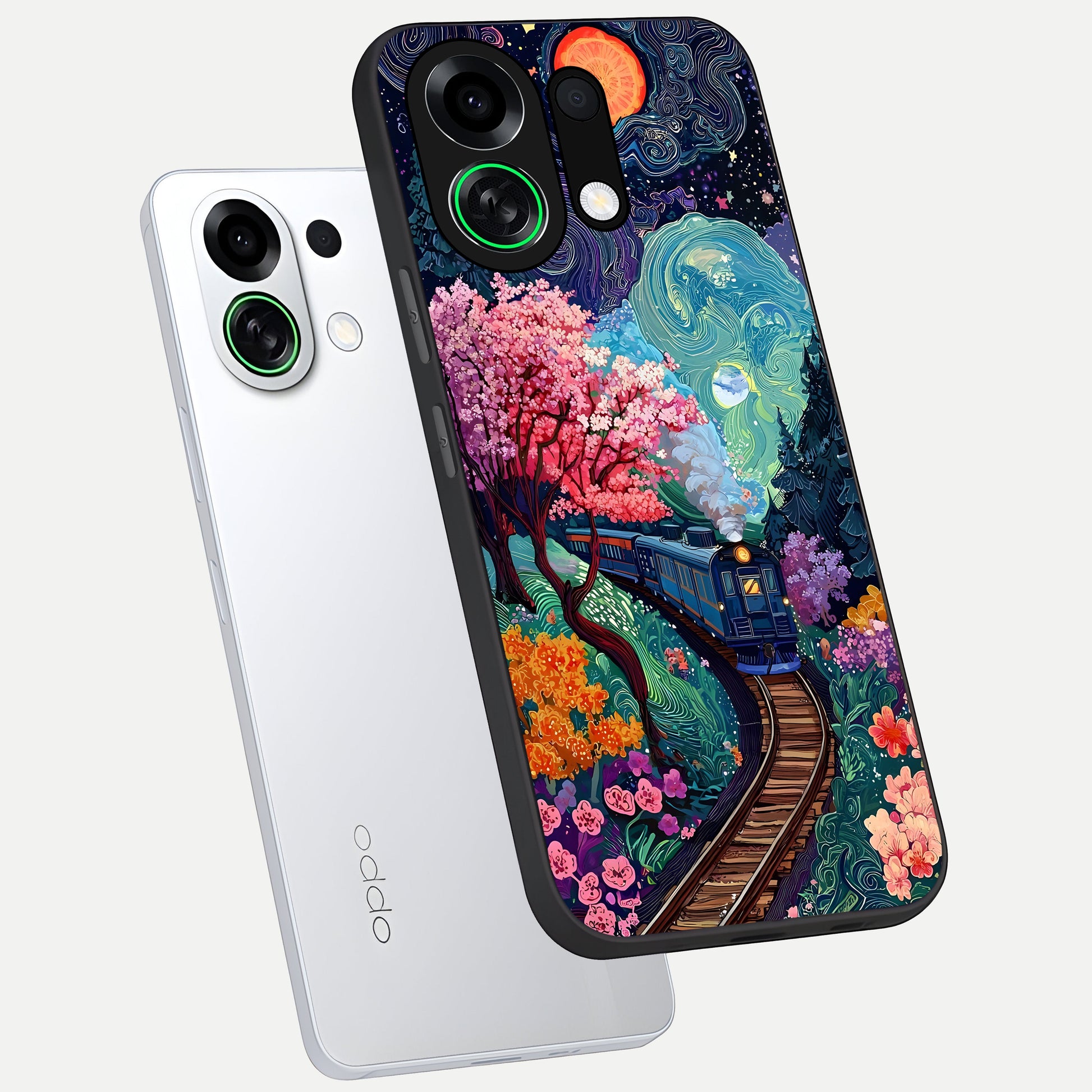  Celestial Train Journey phone case For Oppo K13 Turbo showing premium glass back cover with detailed artwork