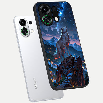  Celestial Wolf Howl phone case For Oppo K13 Turbo showing premium glass back cover with detailed artwork