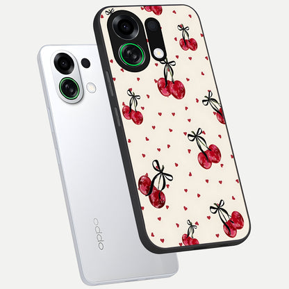  Cherry Heart Bow phone case For Oppo K13 Turbo showing premium glass back cover with detailed artwork
