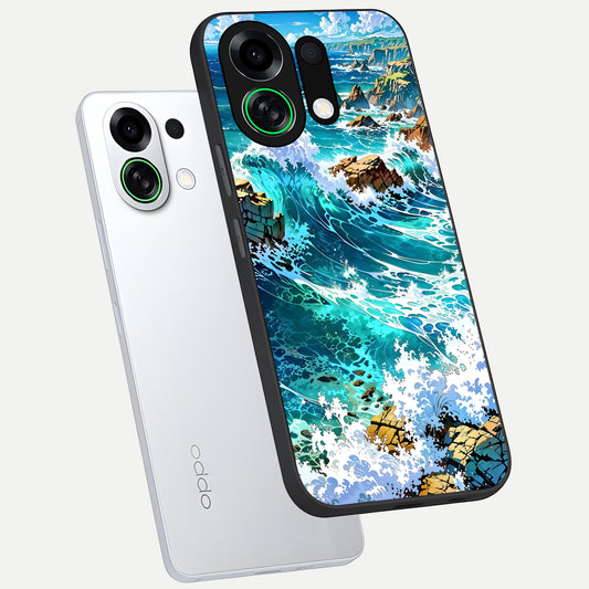  Coastal Blue Waves phone case For Oppo K13 Turbo showing premium glass back cover with detailed artwork