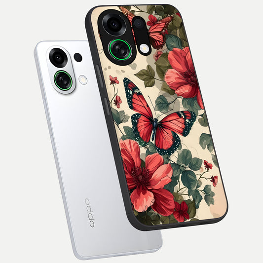  Crimson Butterfly Garden phone case For Oppo K13 Turbo showing premium glass back cover with detailed artwork