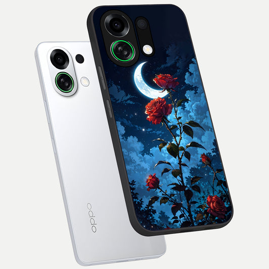  Crimson Rose Moon phone case For Oppo K13 Turbo showing premium glass back cover with detailed artwork