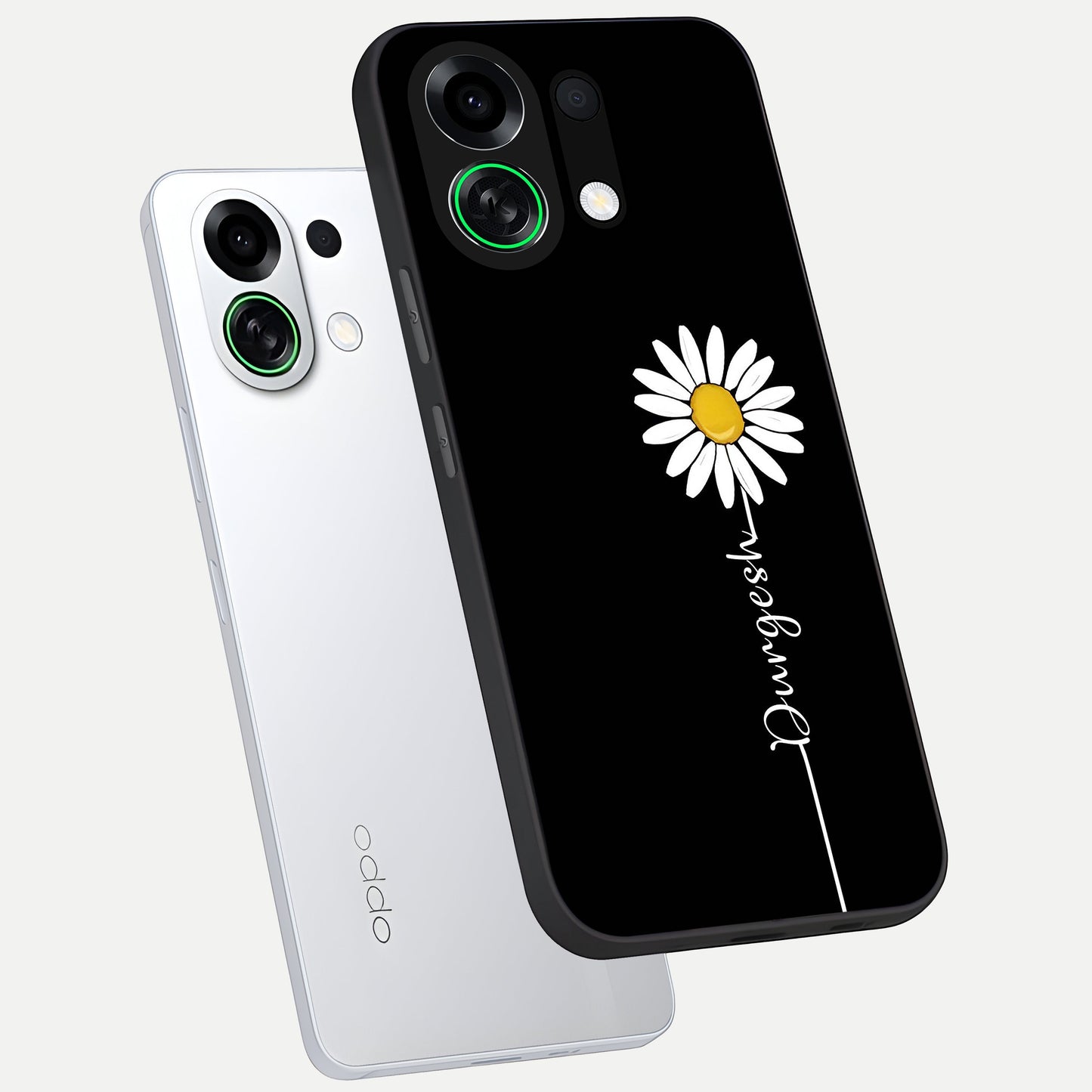  Custom Name White Flower phone case For Oppo K13 Turbo showing premium glass back cover with detailed artwork