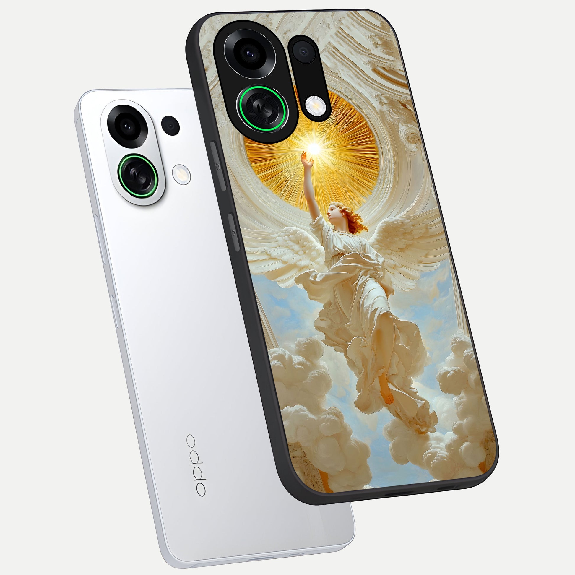  Divine Light Angel phone case For Oppo K13 Turbo showing premium glass back cover with detailed artwork