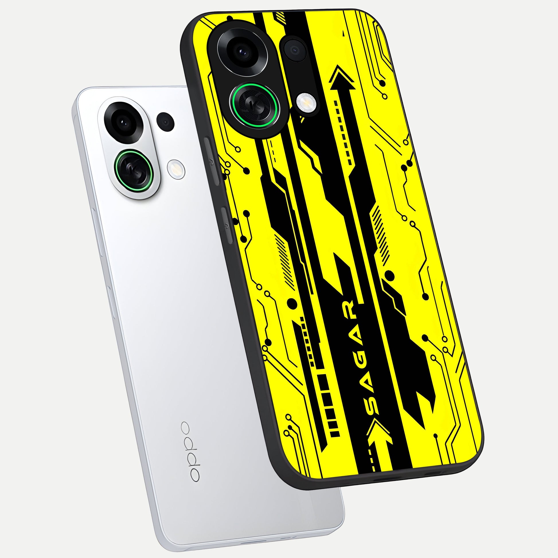  Electric Pulse CYBERPUNK Custom Name phone case For Oppo K13 Turbo showing premium glass back cover with detailed artwork