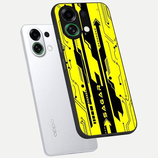  Electric Pulse CYBERPUNK Custom Name phone case For Oppo K13 Turbo showing premium glass back cover with detailed artwork