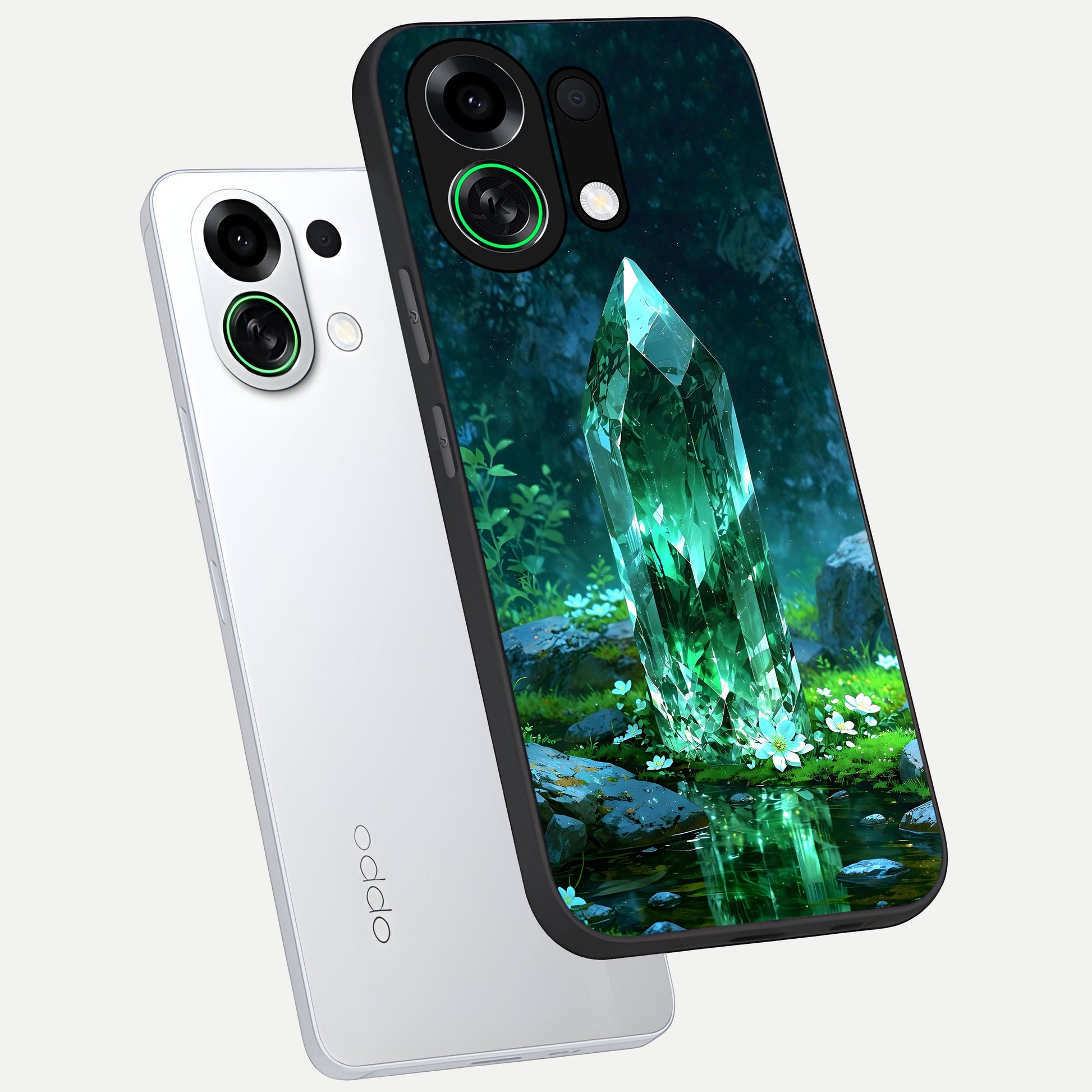  Emerald Light Crystal phone case For Oppo K13 Turbo showing premium glass back cover with detailed artwork