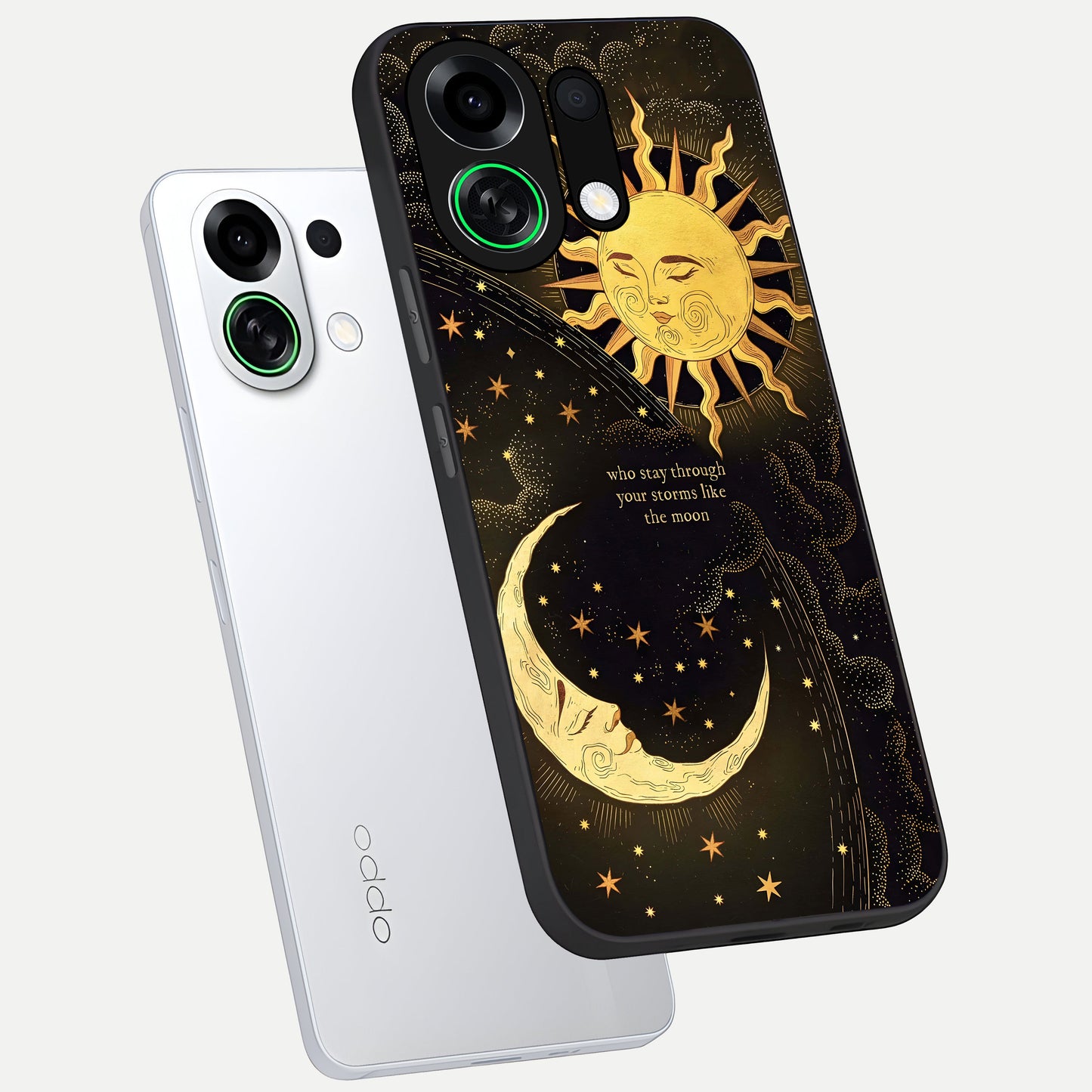  Golden Lunar Love phone case For Oppo K13 Turbo showing premium glass back cover with detailed artwork